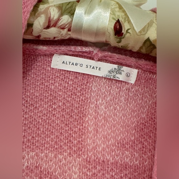 SOLD - Altar’d State Coquette Pink Checkered Bow Cardigan - Picture 4 of 6